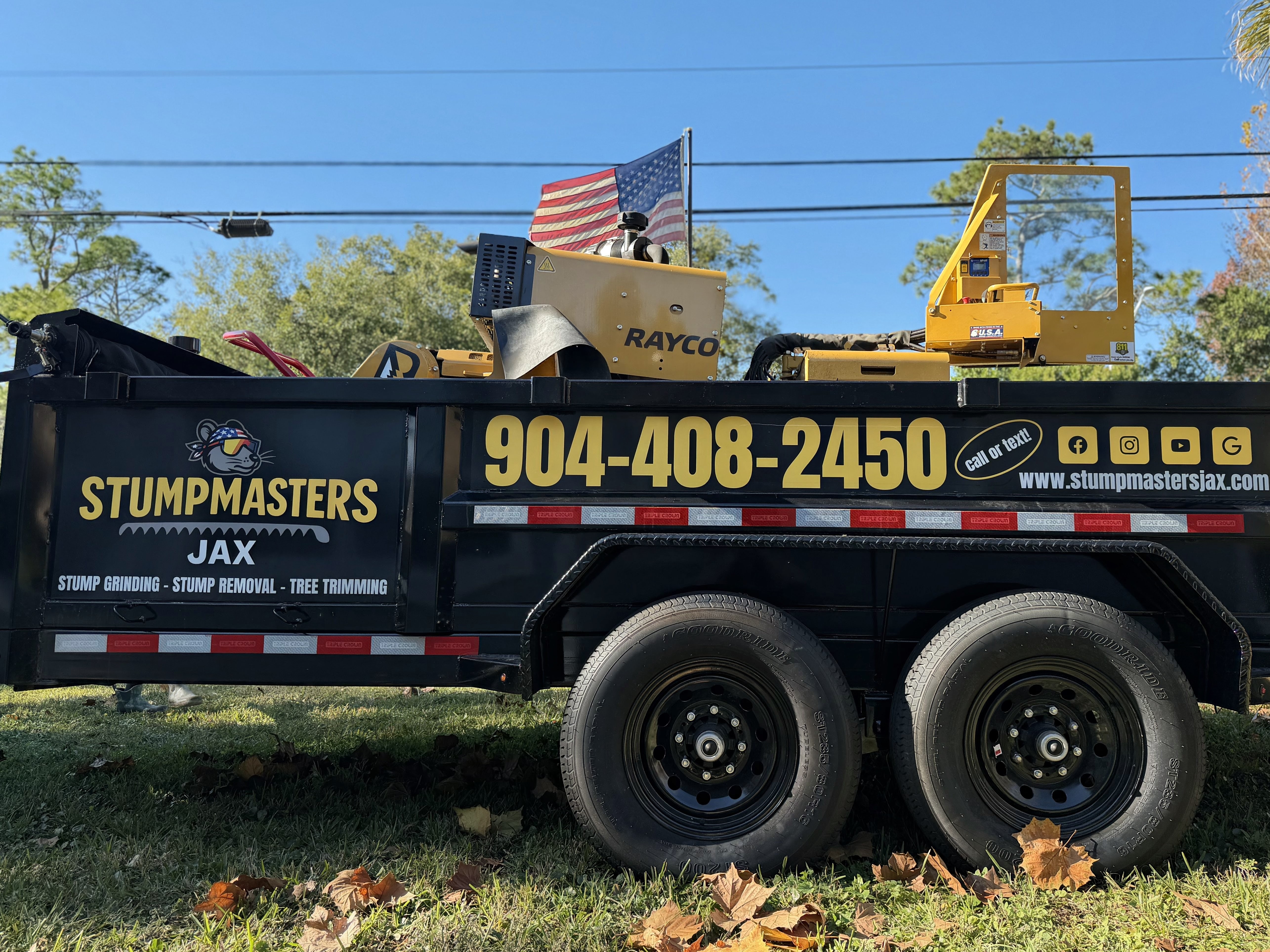 Professional stump grinding equipment trailer Jacksonville FL